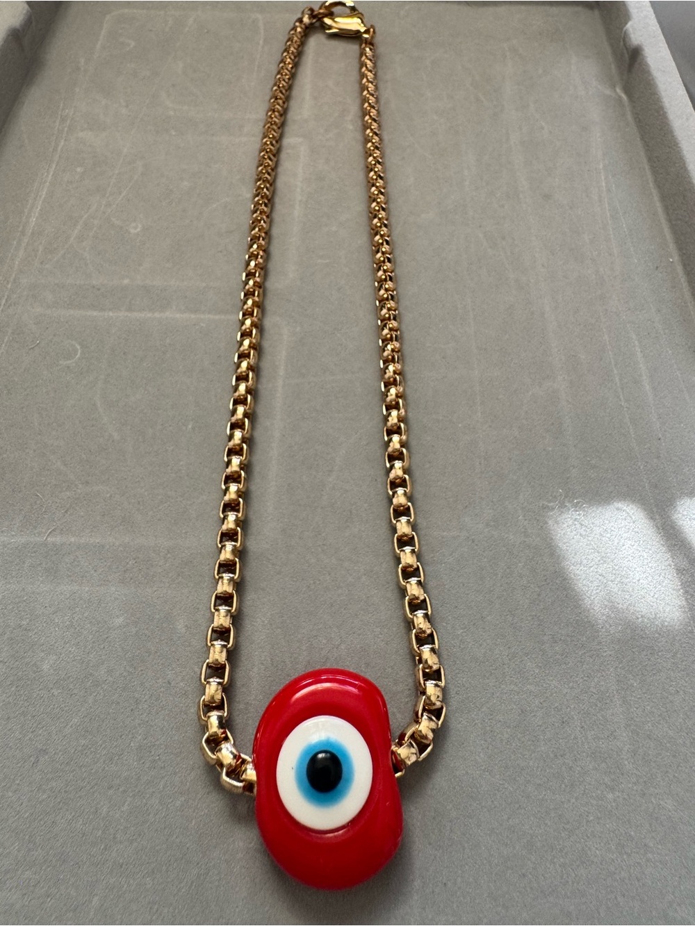 Gold Chain Necklace with Red Evil Eye Pendant